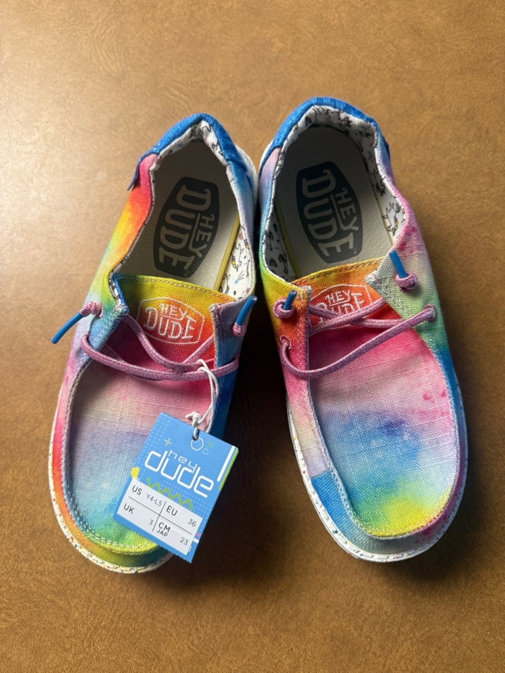 Hey Dude Kids Rainbow Tie-Dye Canvas Slip-Ons - Blue, Pink, Yellow, Green